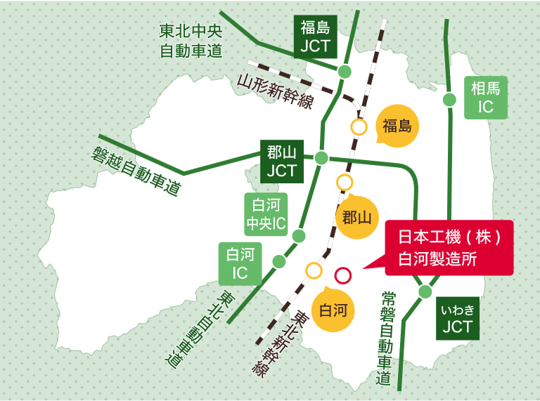 図：福島の地図と工場の位置